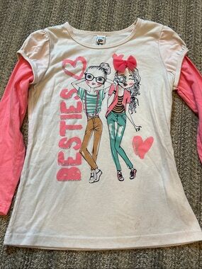 Beautees Cream & Pink 'Besties' Graphic Long-Sleeve Top